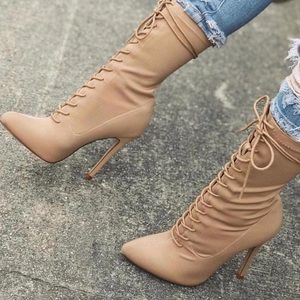Nude heel booties